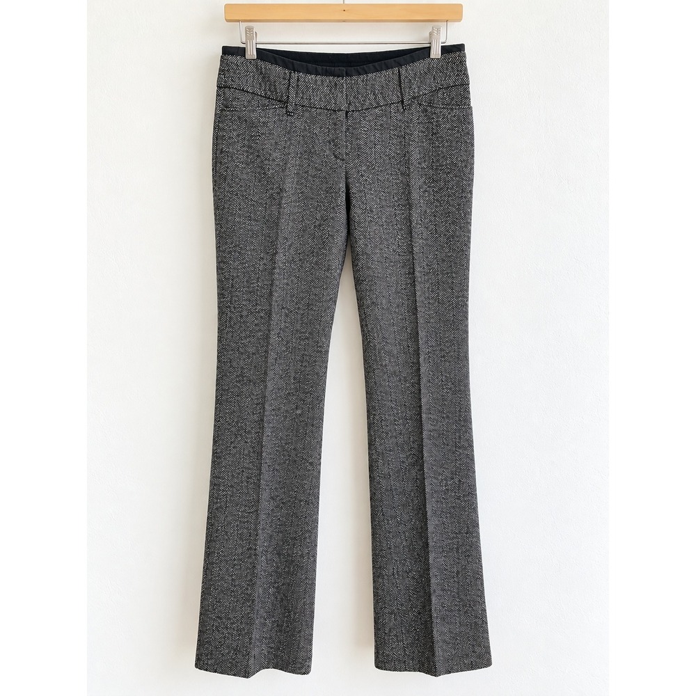 Express Editor Gray Herringbone Tweed Bootcut Trouser Pants 6L Tall Low Rise
